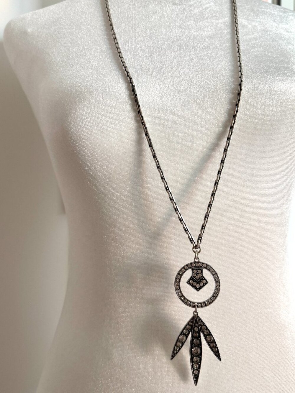 Lulu Frost Crystal Circle & Leaf Drop Pendant Necklace